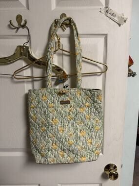 Longaberger Tote Purse Bag 14x12 W/O Handles Quilted Daffodils Yellow Green